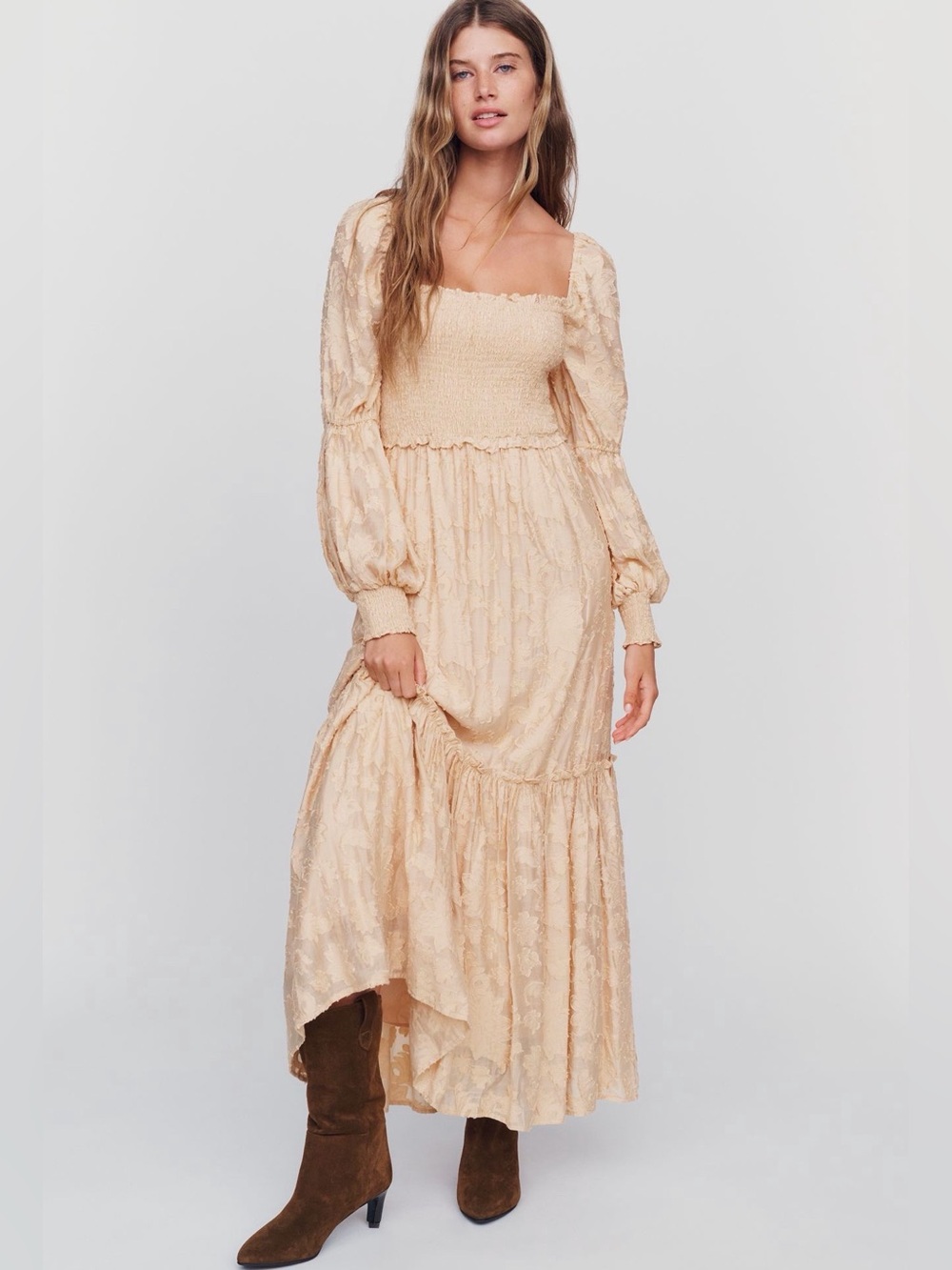 ANTHROPOLOGIE tiered puff sleeve midi dress